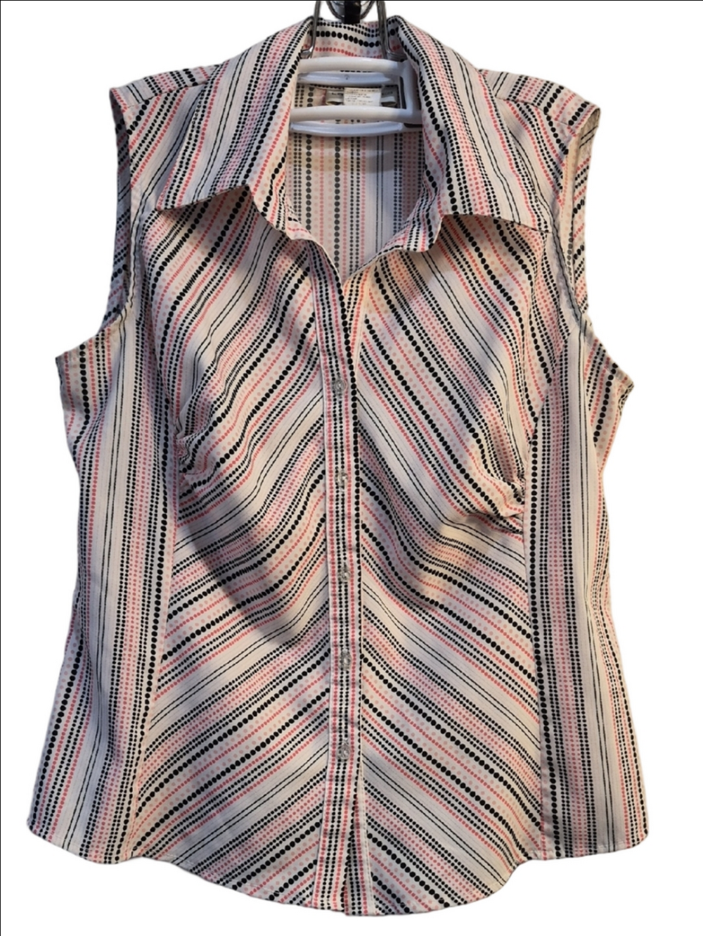 Laura Women's Pink Striped Sleeveless Button-Front Shirt